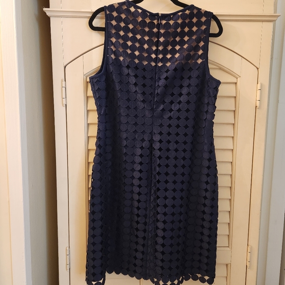RALPH LAUREN, Blue Dress Sheath Melia Dotted Metallic Overlay Body Con, Sz16 - Picture 5 of 8